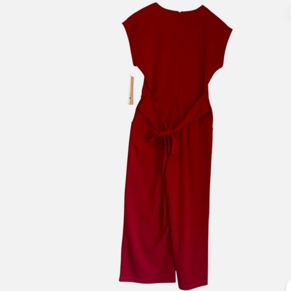 NWT Aqua 4 Bloomingdales Red Wine Wide Leg Cropped Jumpsuit Tie Waist Stretch Sm - Picture 7 of 7